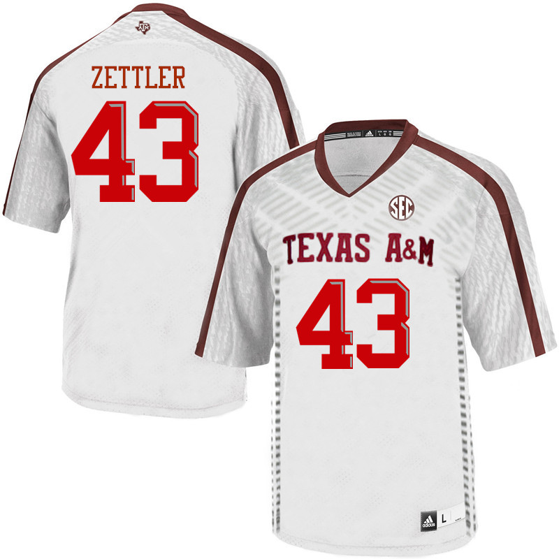 Men #43 Alex Zettler Texas A&M Aggies College Football Jerseys Sale-White - Click Image to Close